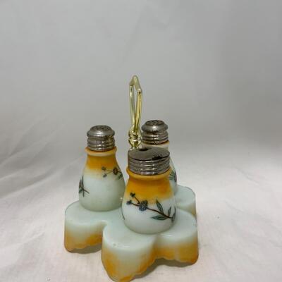 [264] ANTIQUE | Hand Painted | Milk Glass Condiment Set