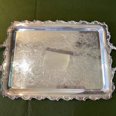 Lot 303  Large Ornate Silver Plate Serving Tray 