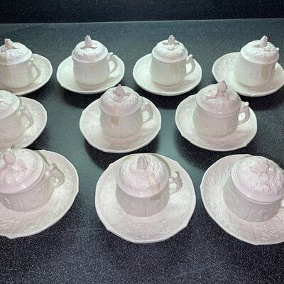 Lot 307 Set 10 Covered Cups & Saucers Pot de Creme Made in Italy Mottahedeh