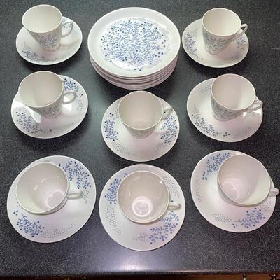 Lot 309 Dessert Set Porsgrund China Blue White Flowers 24pc Norway Plates Cups Saucers
