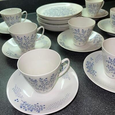 Lot 309 Dessert Set Porsgrund China Blue White Flowers 24pc Norway Plates Cups Saucers