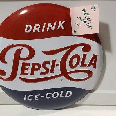 14Â½" round Pepsi Cola Metal Button Sign -Item# 681
