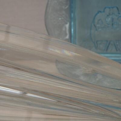Lot 71  Blue hand blown glasses, heavy crystal vase