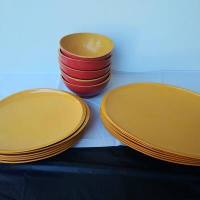 Red & Mustard dish set of 5