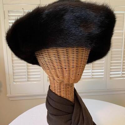 Lot 314  Black Mink Fur Hat & Scarf w/Fur Tassels