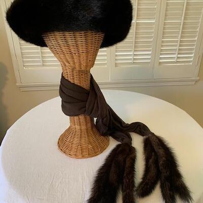 Lot 314  Black Mink Fur Hat & Scarf w/Fur Tassels