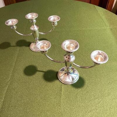 Lot 326 Pair Crosby Sterling Silver 3 Arm Candle Holders Weighted