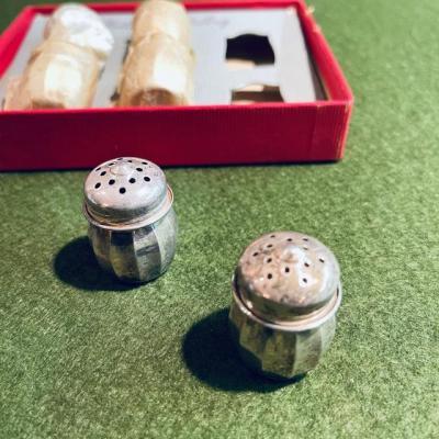 Lot 329 Set 6 National Sterling Salt & Pepper Shakers 1" tall Original Box
