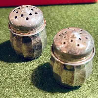 Lot 329 Set 6 National Sterling Salt & Pepper Shakers 1" tall Original Box