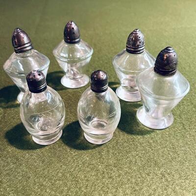 Lot 330 Group 6 Glass Salt & Pepper Shakers w/ Sterling Tops