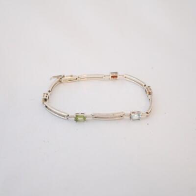 Lot #256: Sterling Silver Bracelet with Colored Stones