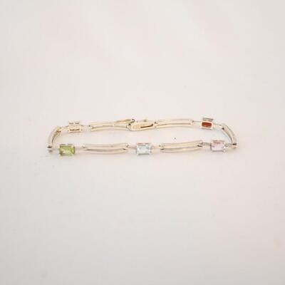 Lot #256: Sterling Silver Bracelet with Colored Stones