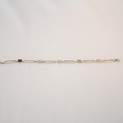 Lot #256: Sterling Silver Bracelet with Colored Stones