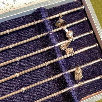 Lot 335 Set of 6 Sterling Ice Tea Spoons with Charms