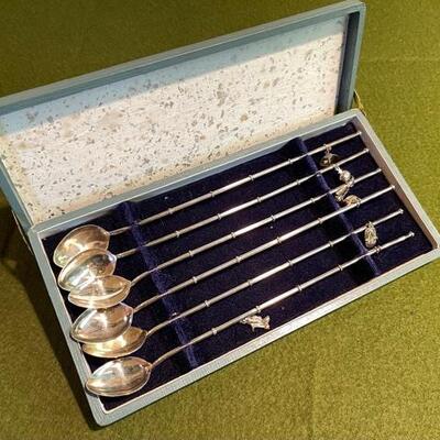 Lot 335 Set of 6 Sterling Ice Tea Spoons with Charms