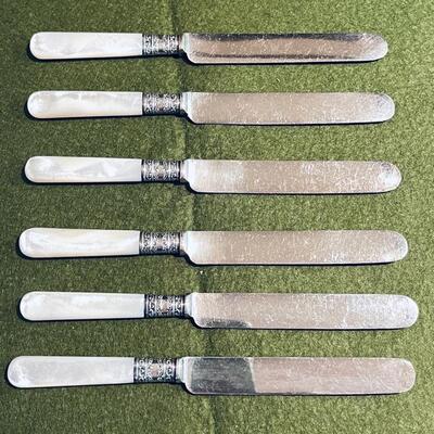 Lot 342  Set of 6 Antique Dinner Forks Mother of Pearl Sterling Band