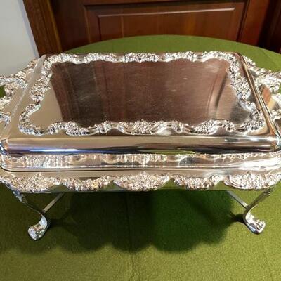Lot 345 Ornate Silver Plate Chaffing Dish with Burners 