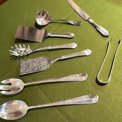 Lot 352 Group 8 Assorted Silver Plate Serving Pieces Salad Pasta 