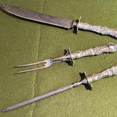 Lot 353 Antique 3pc Carving Set 1835 Wallace Silver Plate Handles