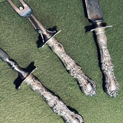 Lot 353 Antique 3pc Carving Set 1835 Wallace Silver Plate Handles