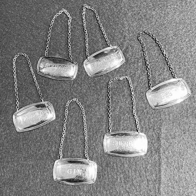 Lot 354 Group 6 Liquor Bottle Name Tags Silver Plate England