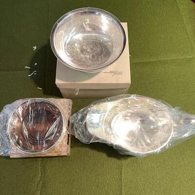 Lot 357 Group 4 Silver Plate Unused Serving Items Bowl Gravy Bottle Coaster Cheese