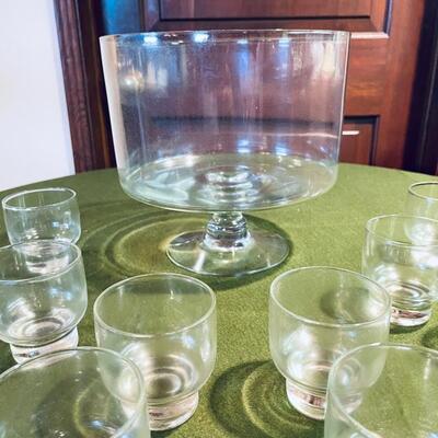 Lot 365 Modern Straight Edge Punch Bowl & Glasses West Virginia Glass Co.