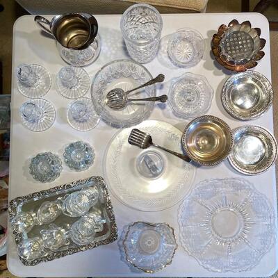 Lot 366 Group Crystal & Silver Table Items Pitcher Bowls Plates 28pcs