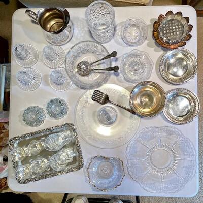 Lot 366 Group Crystal & Silver Table Items Pitcher Bowls Plates 28pcs