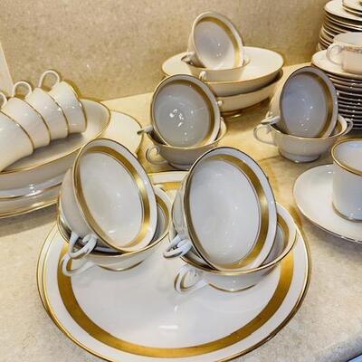Lot 369 Set Flintridge Dinnerware 51 Pcs Golden Ivory Pattern Plates Bowls Cups