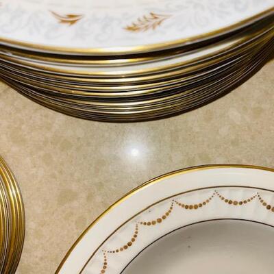 Lot 371 Mixed Group of Dishes Flintridge & Gorham Plates Bowls Gold Trim 64pcs