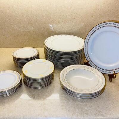 Lot 371 Mixed Group of Dishes Flintridge & Gorham Plates Bowls Gold Trim 64pcs