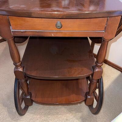 Lot 374 Vintage Tea Cart Drop Leaf Sides, 2 Shelves 1 Drawer English Style