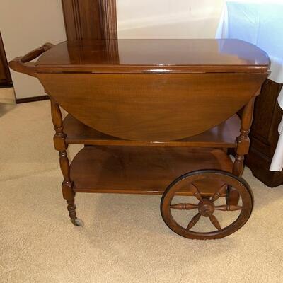 Lot 374 Vintage Tea Cart Drop Leaf Sides, 2 Shelves 1 Drawer English Style