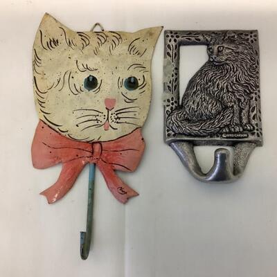 D1199 Pair of Cat Chalkboards Glass Cat Paperweight Chop Hand Painted Cat Hook and Carson Pewter Cat Hook