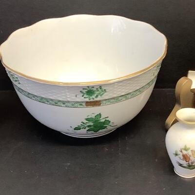 D1202 Herend Chinese Bouquet Bowl Two Herend Rothschild Trinket Dishes and Small Bud Vase 