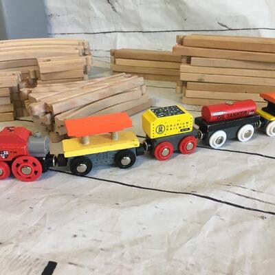 Wood train set complete 50 plus peices