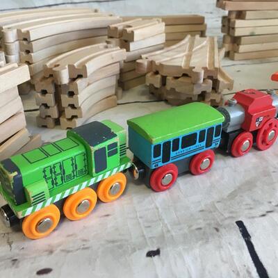 Wood train set complete 50 plus peices