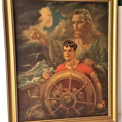 Lot #94  Kitschy Vintage "Jesus Take the Wheel" Print - 1950's