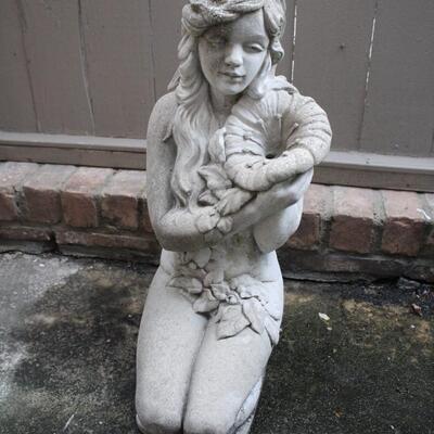 Lot #261: Kneeling Nude Woman Holding Flowers Cement Statue 