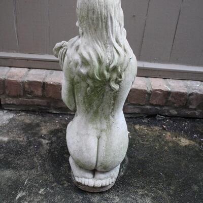 Lot #261: Kneeling Nude Woman Holding Flowers Cement Statue 