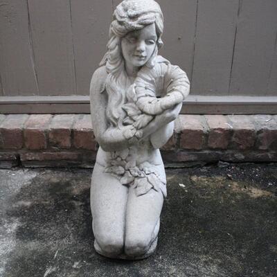 Lot #261: Kneeling Nude Woman Holding Flowers Cement Statue 