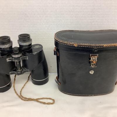 D1211 Signed Framed Fly Fishing Etching Tasco Binoculars with Case and Small Flag