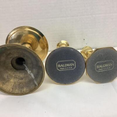 D1212 Pair of Penco Industries Brass Treble Clefs Two Baldwin Brass CAndlesticks