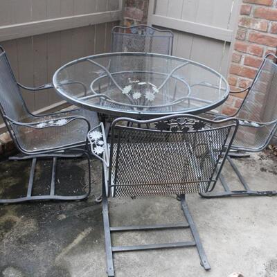 Lot #263: Vintage Wrought Iron Patio Set with Bouncing Rockers 
