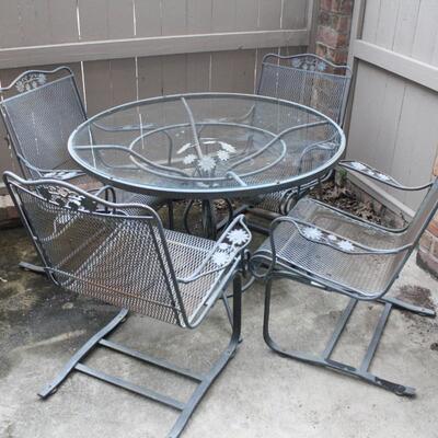 Lot #263: Vintage Wrought Iron Patio Set with Bouncing Rockers 