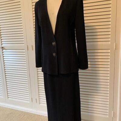 Lot 386 Vintage Black Knit 2pc Outfit No Label Size Medium Midi Tube Skirt Cardigan Top