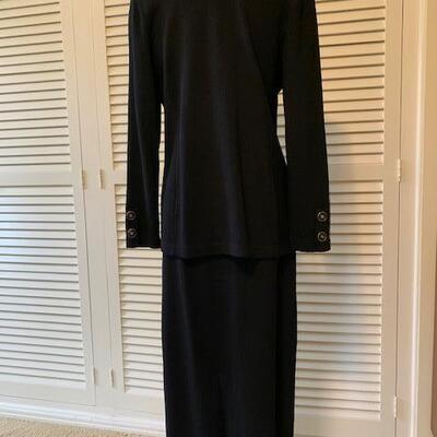 Lot 386 Vintage Black Knit 2pc Outfit No Label Size Medium Midi Tube Skirt Cardigan Top