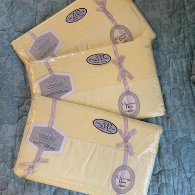 Lot 389 NEW Christian Dior Sheets Queen Size Bed Original Package 3 Flat Sheets 