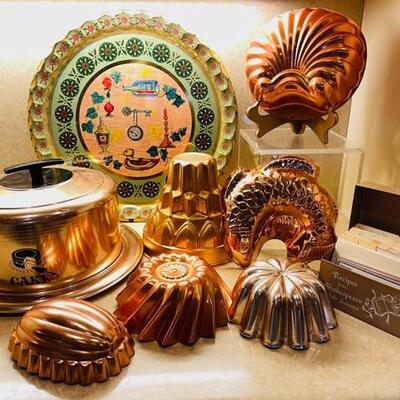 Lot 406 Vintage Copper Kitchen Collection Molds Cake Carrier Metal Tray
